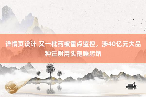 详情页设计 又一批药被重点监控，涉40亿元大品种注射用头孢唑肟钠